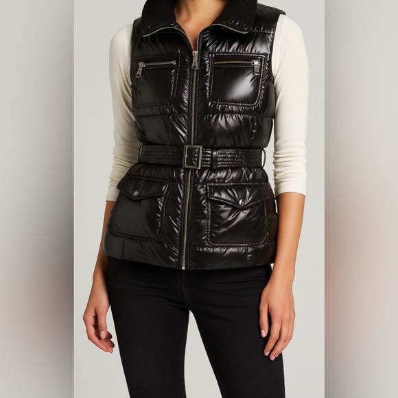 Michael Kors Jackets & Blazers - Michael‎ Kors Black Belted Puffer Vest Zip Quilted Gorpcore City Chic Large